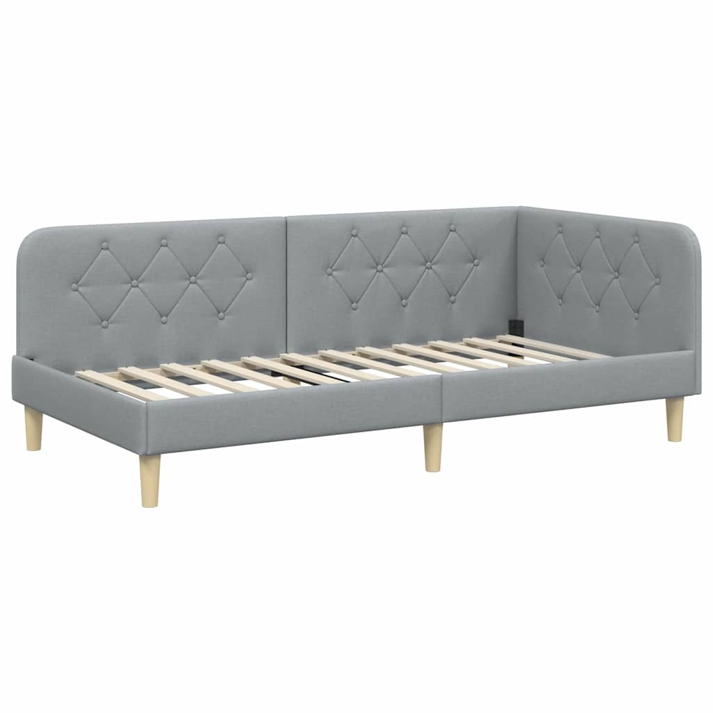Cornice del letto ad angolo Grigio chiaro 90 x 200 cm Tessuto | homemem39