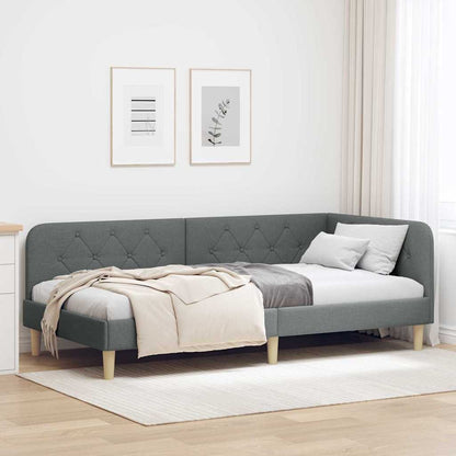 Cornice del letto ad angolo Grigio scuro 90 x 200 cm Tessuto | homemem39