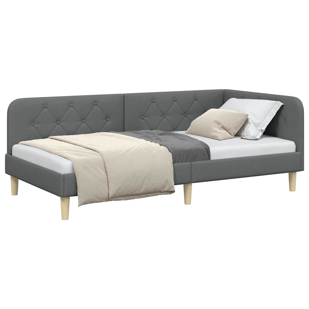 Cornice del letto ad angolo Grigio scuro 90 x 200 cm Tessuto | homemem39