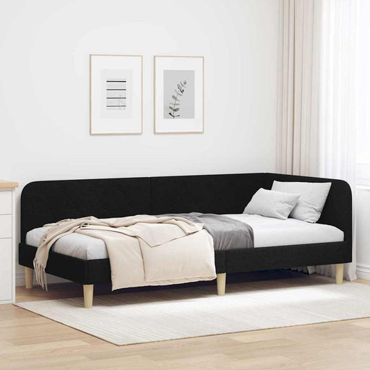 Cornice del letto ad angolo Nero 90 x 200 cm Tessuto | homemem39