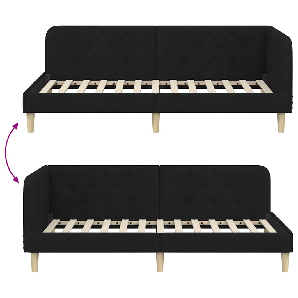 Cornice del letto ad angolo Nero 90 x 200 cm Tessuto | homemem39