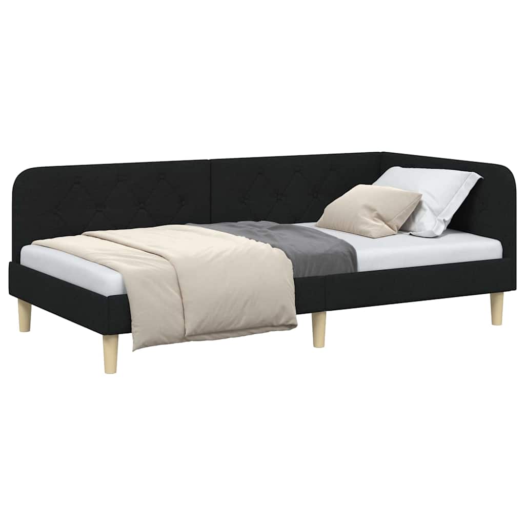 Cornice del letto ad angolo Nero 90 x 200 cm Tessuto | homemem39