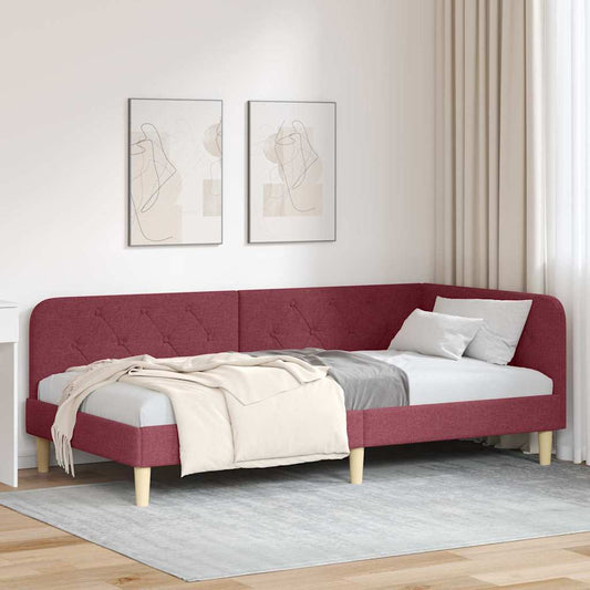 Cornice del letto ad angolo Rosso Vino 90 x 200 cm Tessuto | homemem39