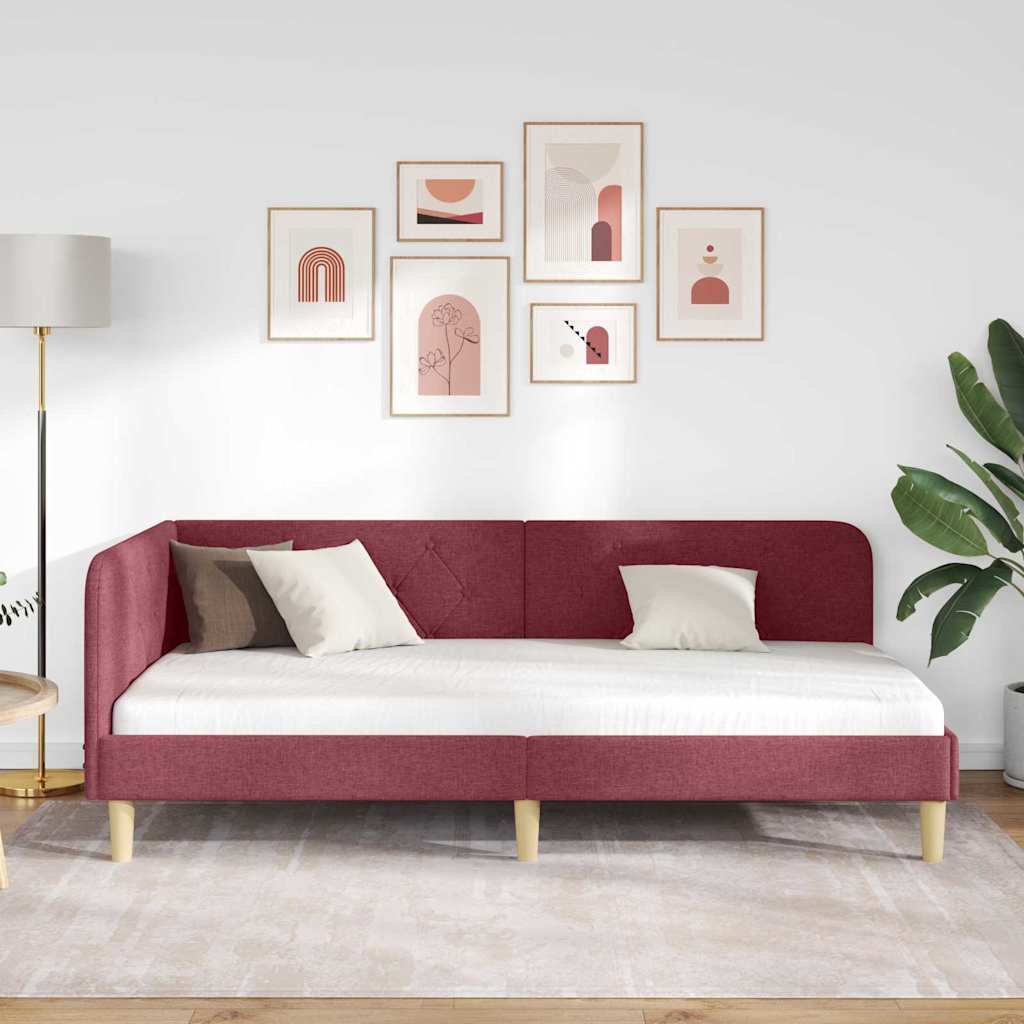 Cornice del letto ad angolo Rosso Vino 90 x 200 cm Tessuto | homemem39