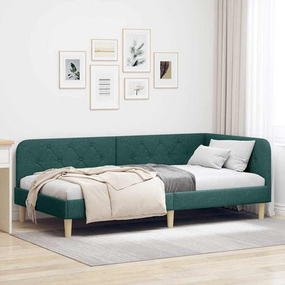 Cornice del letto ad angolo Verde Scuro 90 x 200 cm Tessuto | homemem39