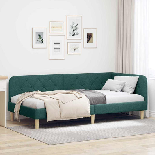 Cornice del letto ad angolo Verde Scuro 90 x 200 cm Tessuto | homemem39
