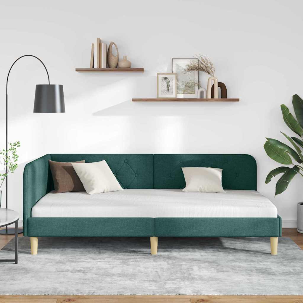 Cornice del letto ad angolo Verde Scuro 90 x 200 cm Tessuto | homemem39