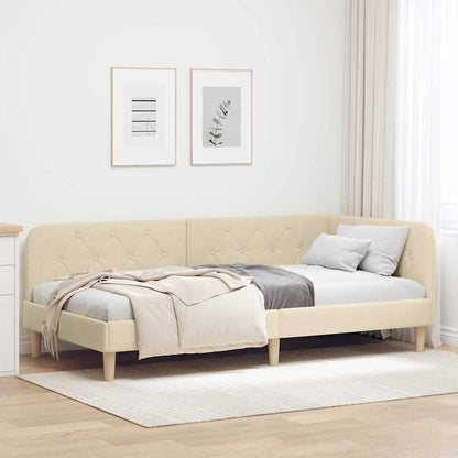 Cornice del letto ad angolo Crema 90 x 200 cm Tessuto | homemem39