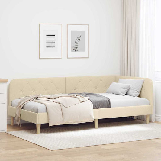 Cornice del letto ad angolo Crema 90 x 200 cm Tessuto | homemem39
