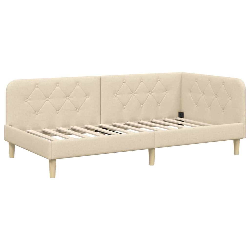 Cornice del letto ad angolo Crema 90 x 200 cm Tessuto | homemem39