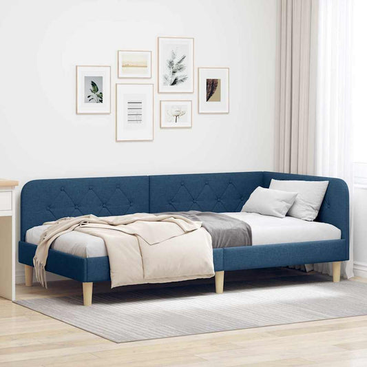 Cornice del letto ad angolo Blu 90 x 200 cm Tessuto | homemem39
