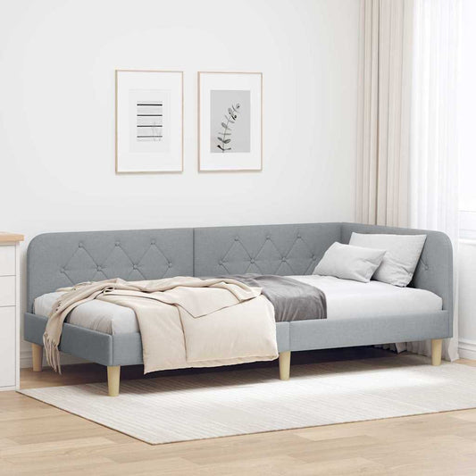 Cornice del letto ad angolo Grigio chiaro 100 x 200 cm Tessuto | homemem39