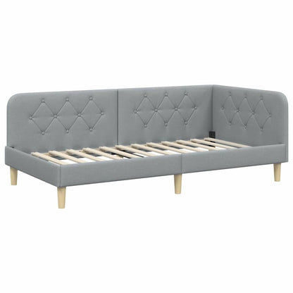 Cornice del letto ad angolo Grigio chiaro 100 x 200 cm Tessuto | homemem39