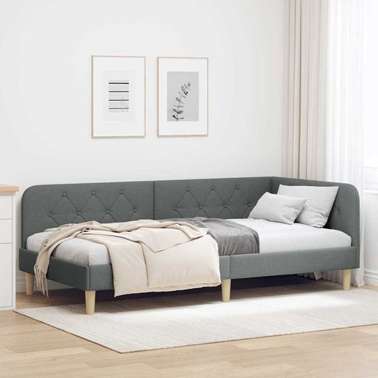 Cornice del letto ad angolo Grigio scuro 100 x 200 cm Tessuto | homemem39
