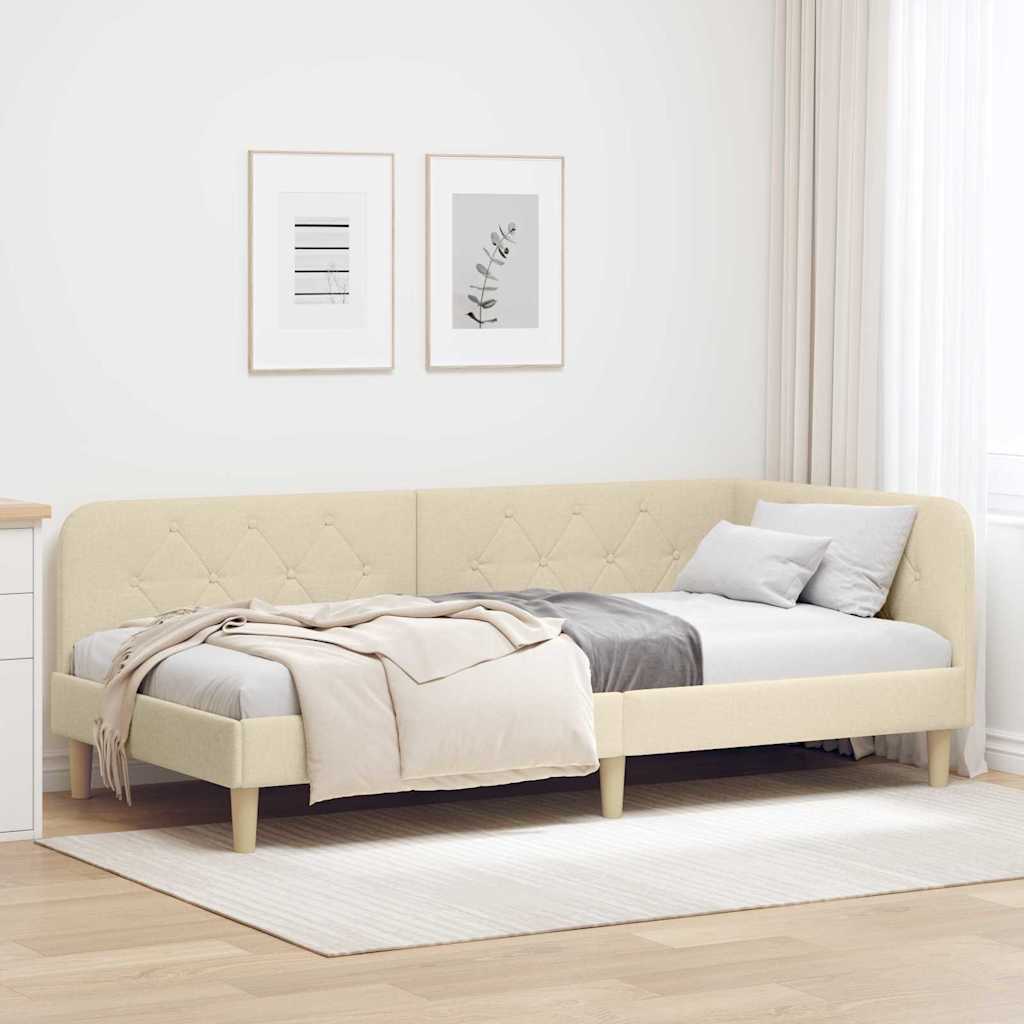 Cornice del letto ad angolo Crema 100 x 200 cm Tessuto | homemem39