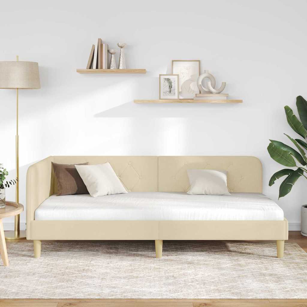 Cornice del letto ad angolo Crema 100 x 200 cm Tessuto | homemem39