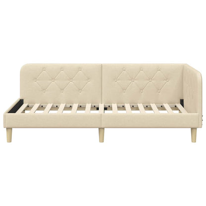 Cornice del letto ad angolo Crema 100 x 200 cm Tessuto | homemem39