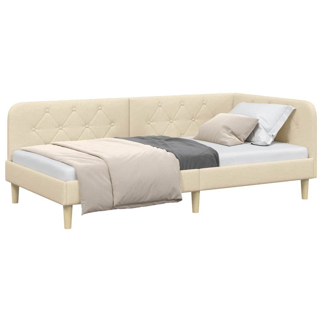 Cornice del letto ad angolo Crema 100 x 200 cm Tessuto | homemem39