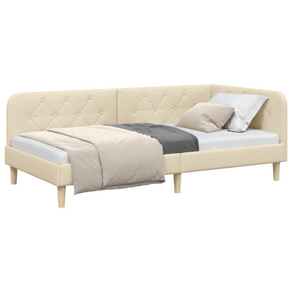 Cornice del letto ad angolo Crema 100 x 200 cm Tessuto | homemem39