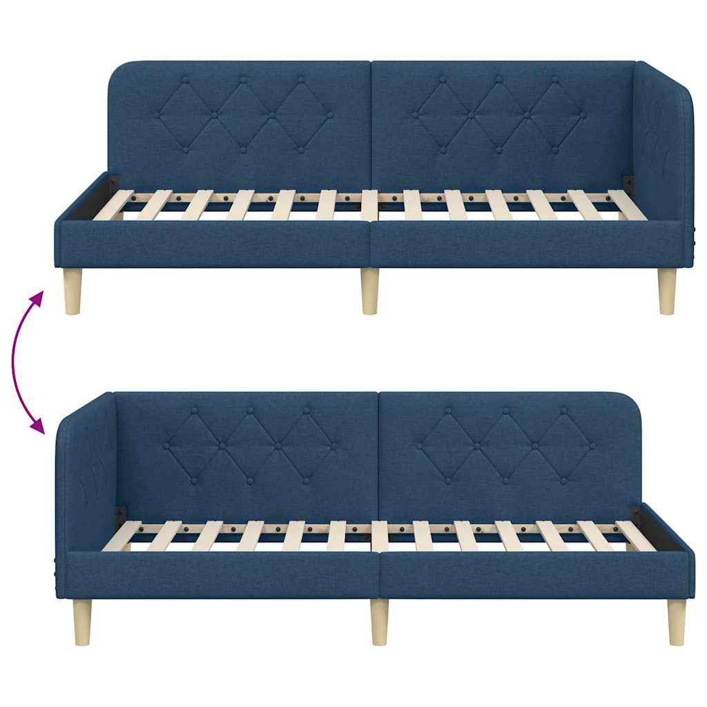 Cornice del letto ad angolo Blu 100 x 200 cm Tessuto | homemem39