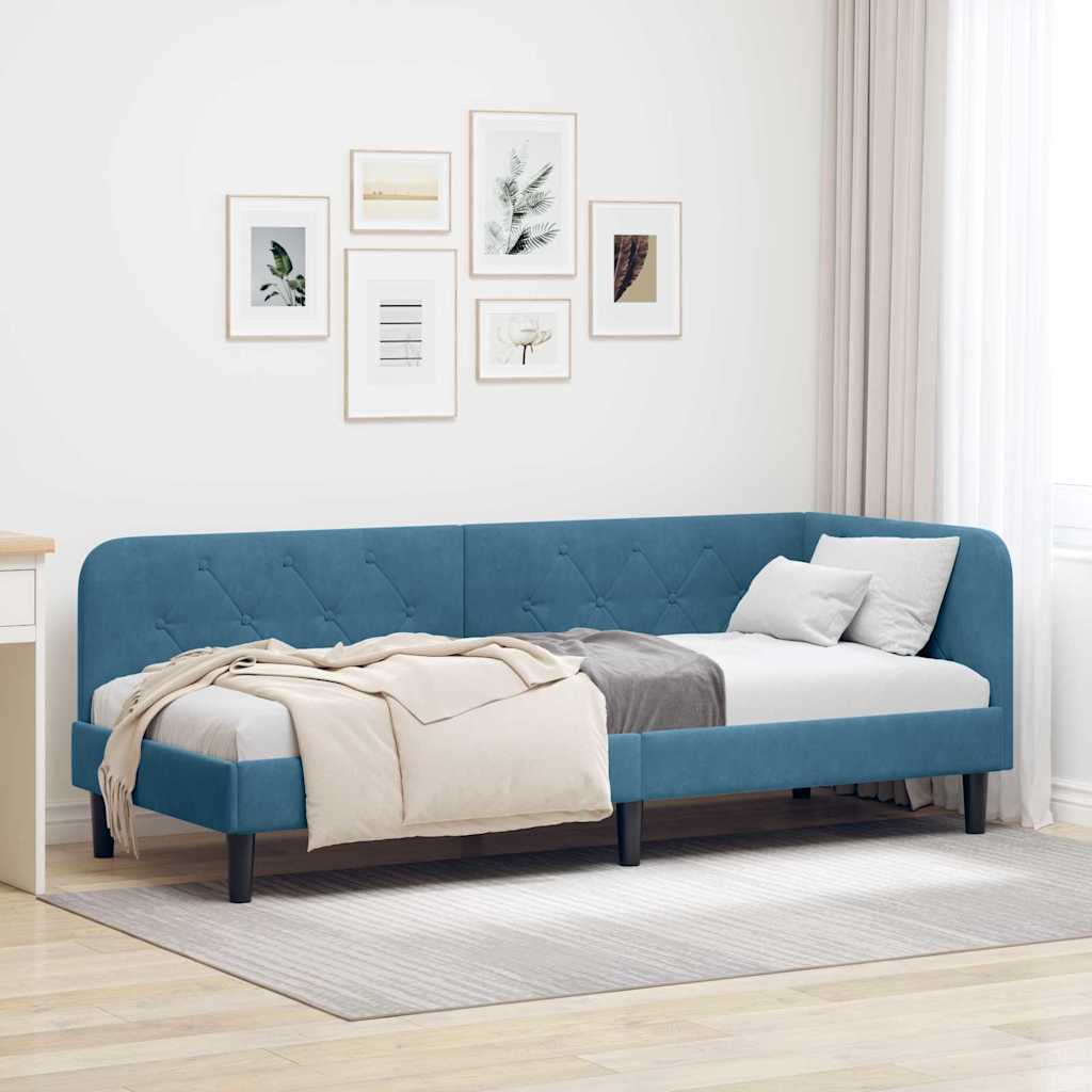 Cornice del letto ad angolo Blu 80 x 200 cm Velluto | homemem39