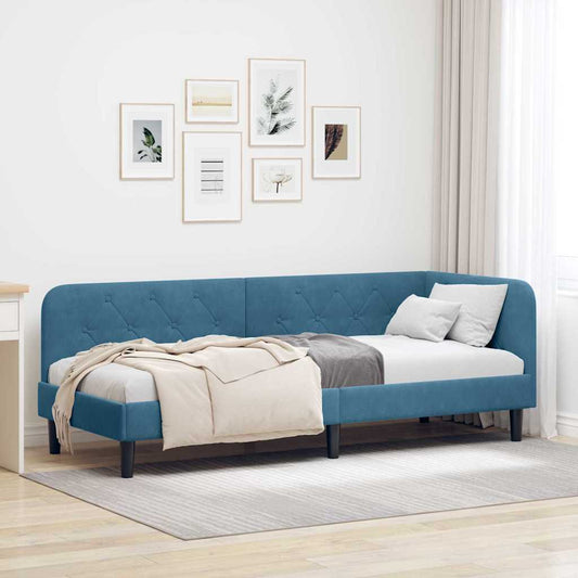 Cornice del letto ad angolo Blu 80 x 200 cm Velluto | homemem39
