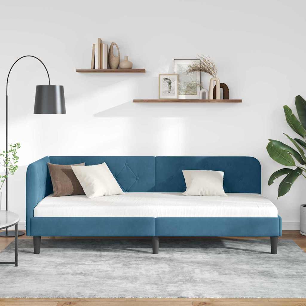 Cornice del letto ad angolo Blu 80 x 200 cm Velluto | homemem39