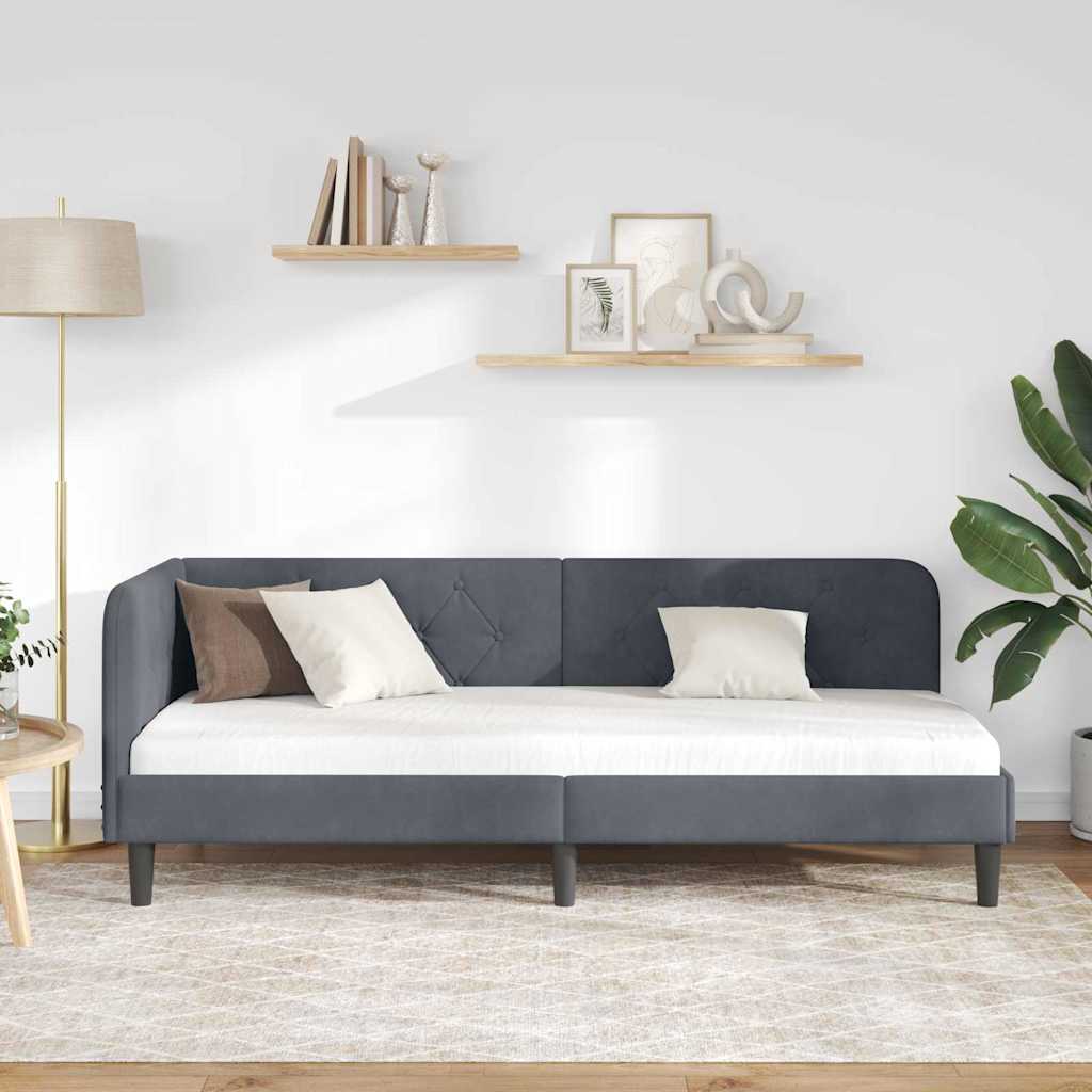 Cornice del letto ad angolo Grigio scuro 80 x 200 cm Velluto | homemem39