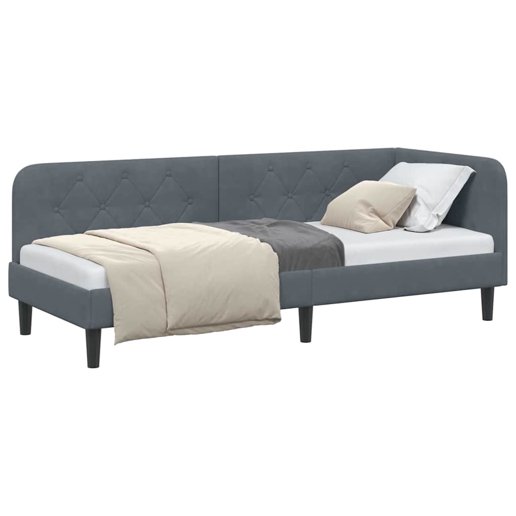 Cornice del letto ad angolo Grigio scuro 80 x 200 cm Velluto | homemem39