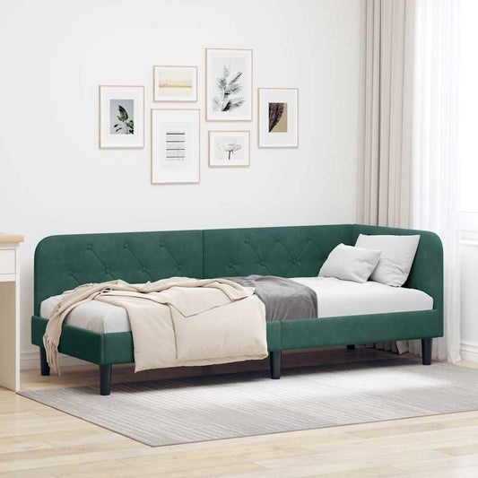 Cornice del letto ad angolo Verde Scuro 80 x 200 cm Velluto | homemem39