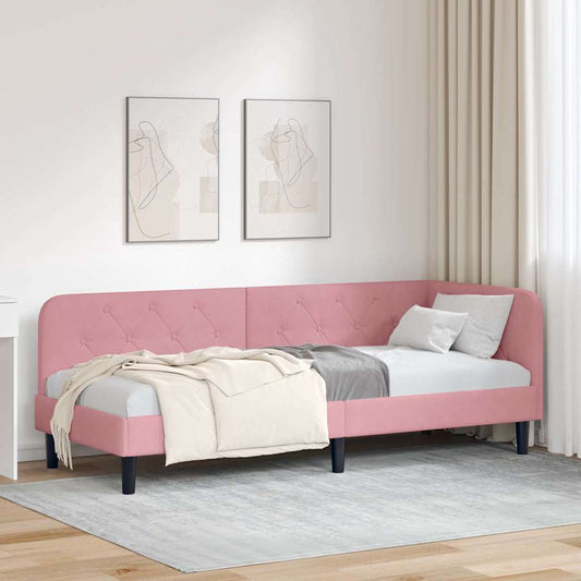 Cornice del letto ad angolo Rosa 80 x 200 cm Velluto | homemem39