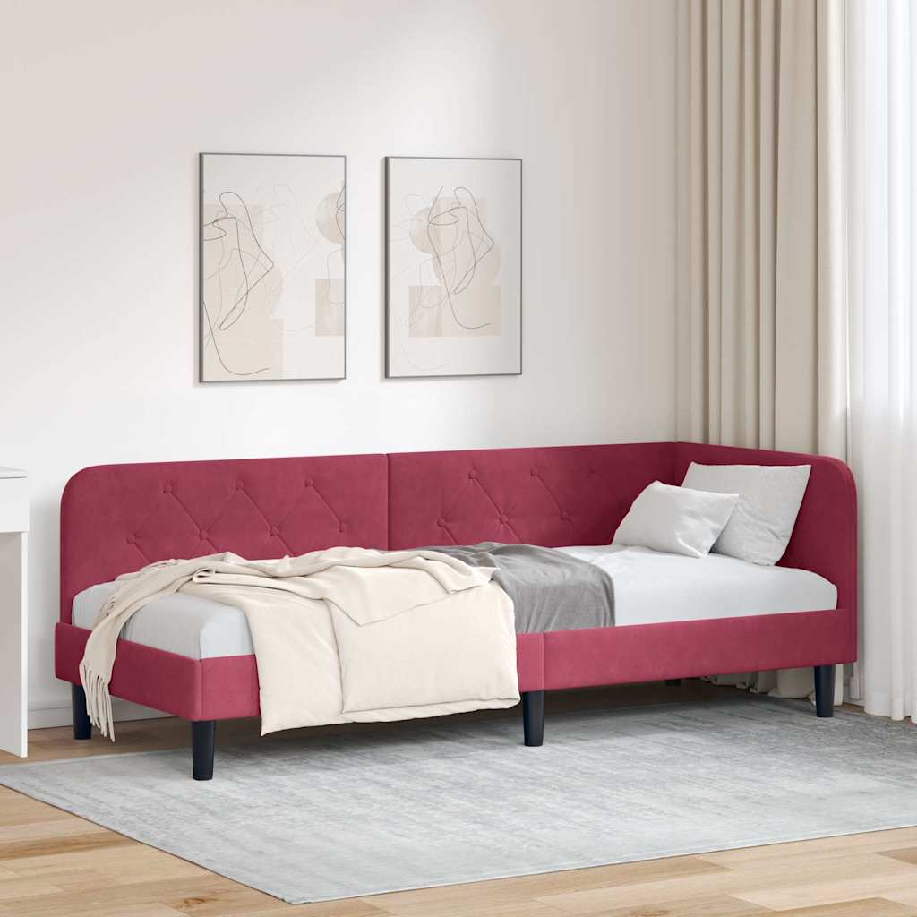 Cornice del letto ad angolo Rosso Vino 80 x 200 cm Velluto | homemem39
