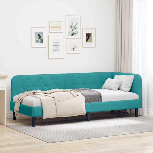 Cornice del letto ad angolo Turchese 80 x 200 cm Velluto | homemem39