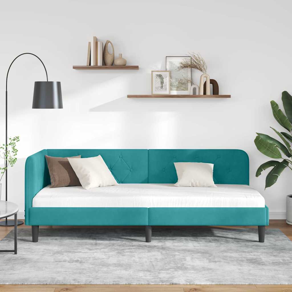 Cornice del letto ad angolo Turchese 80 x 200 cm Velluto | homemem39