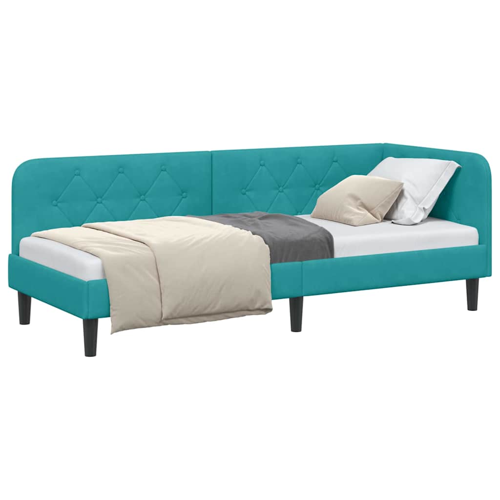 Cornice del letto ad angolo Turchese 80 x 200 cm Velluto | homemem39