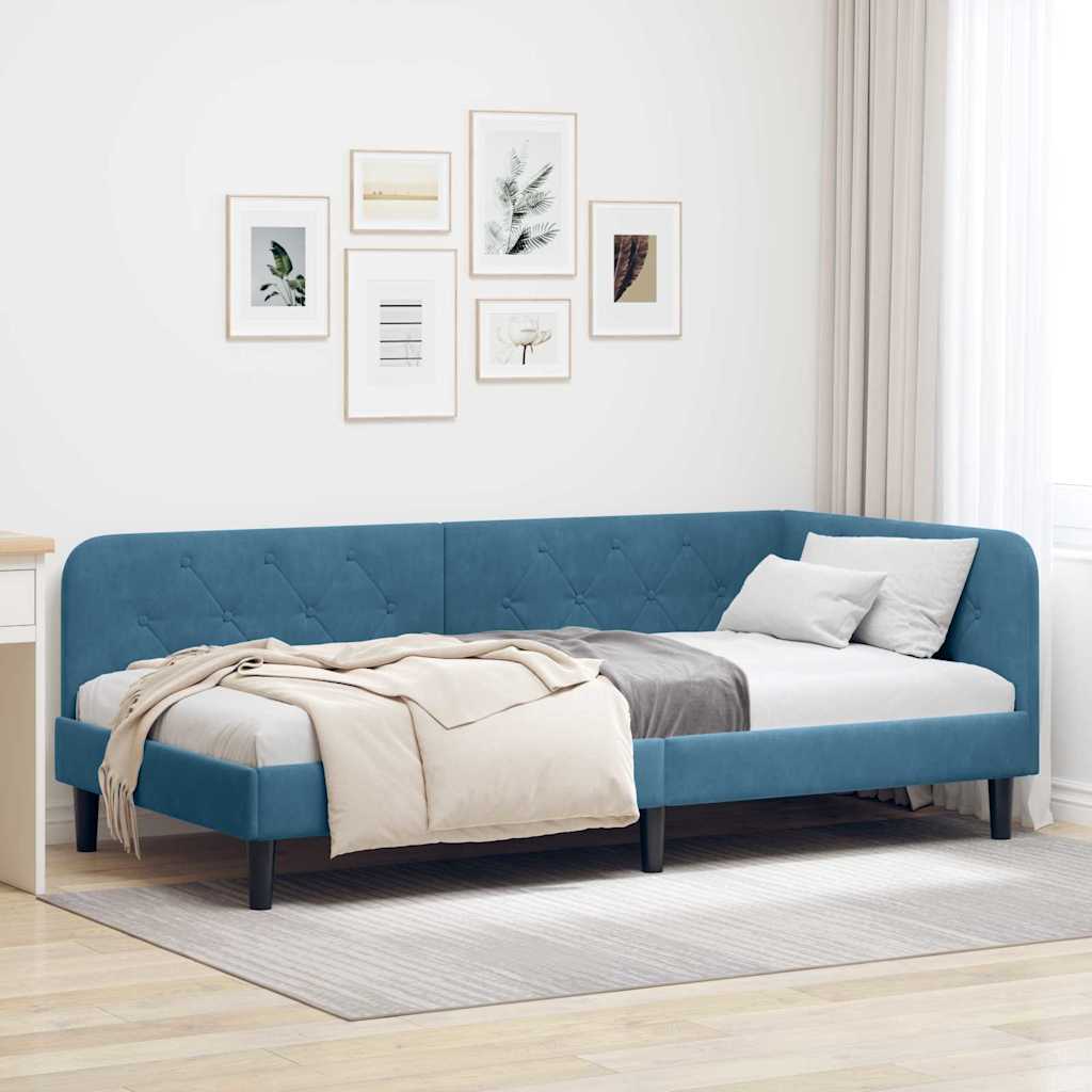 Cornice del letto ad angolo Blu 90 x 190 cm Velluto | homemem39