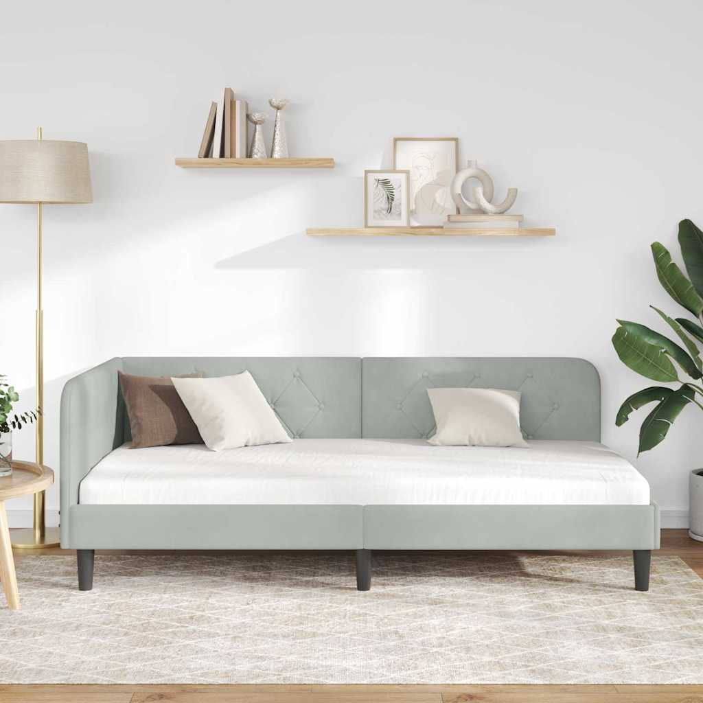 Cornice del letto ad angolo Grigio chiaro 90 x 190 cm Velluto | homemem39