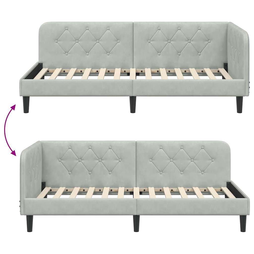Cornice del letto ad angolo Grigio chiaro 90 x 190 cm Velluto | homemem39