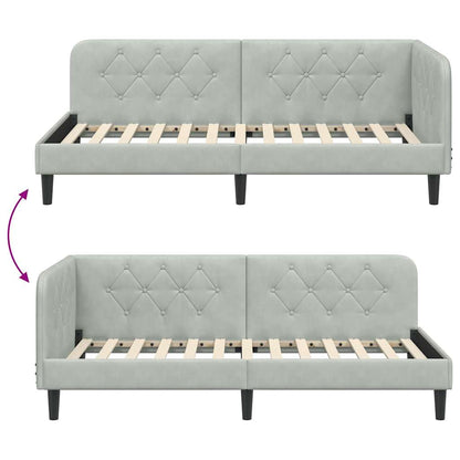Cornice del letto ad angolo Grigio chiaro 90 x 190 cm Velluto | homemem39