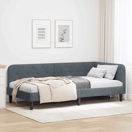Cornice del letto ad angolo Grigio scuro 90 x 190 cm Velluto | homemem39