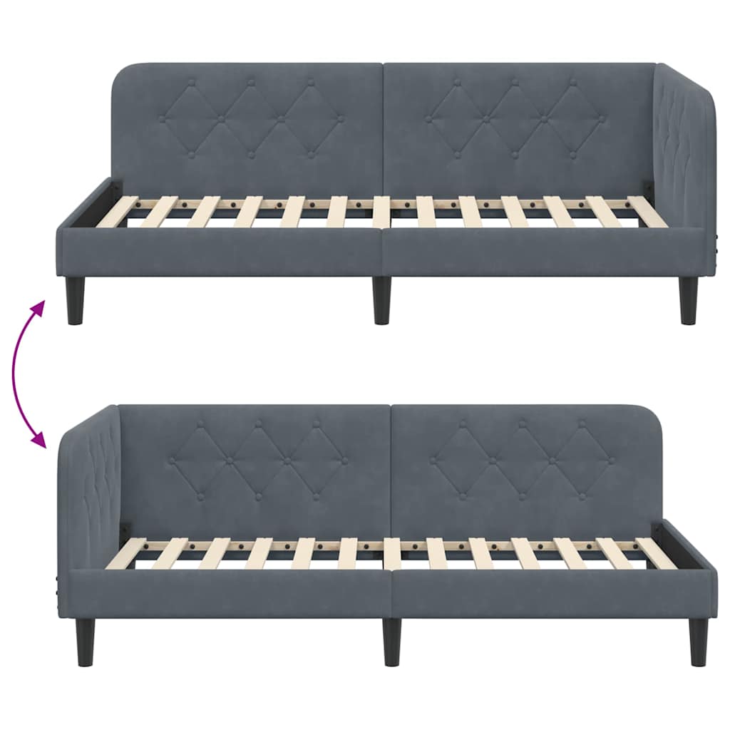 Cornice del letto ad angolo Grigio scuro 90 x 190 cm Velluto | homemem39