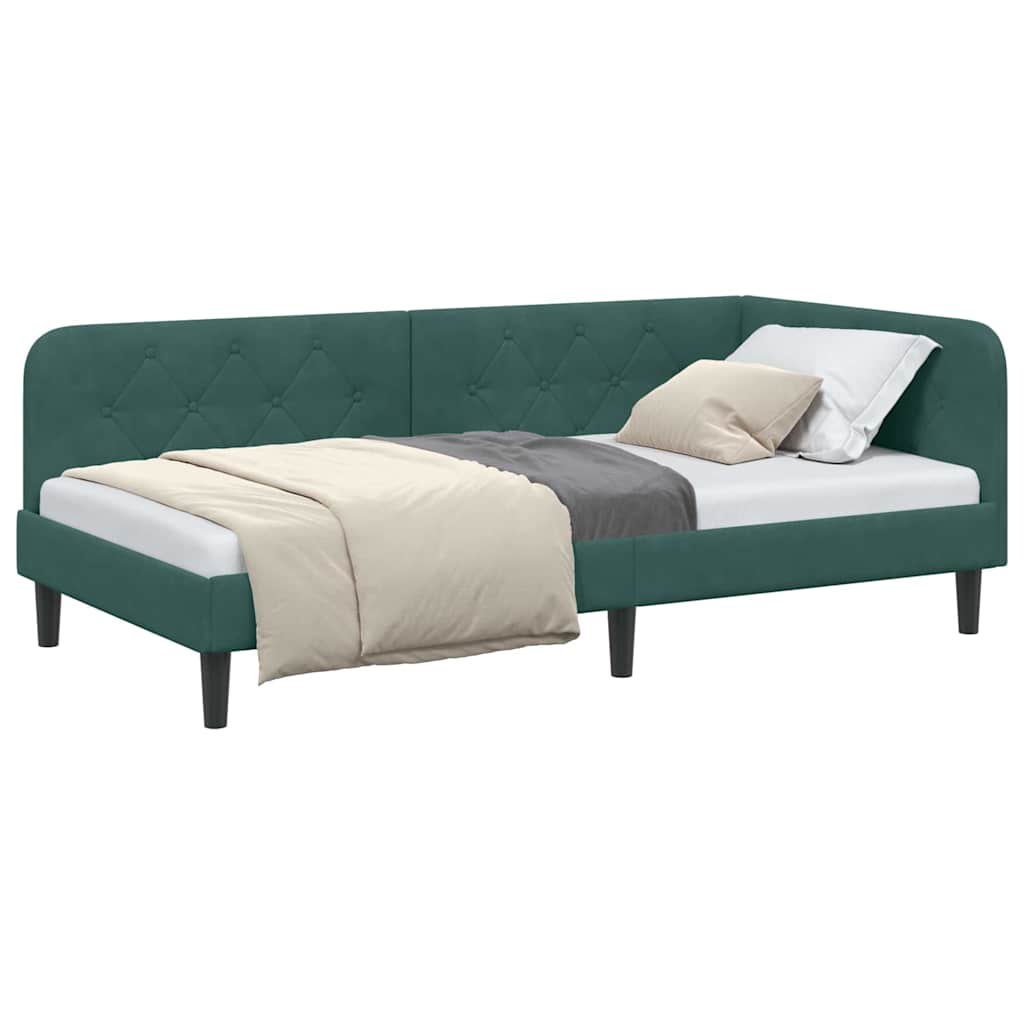 Cornice del letto ad angolo Verde Scuro 90 x 190 cm Velluto | homemem39