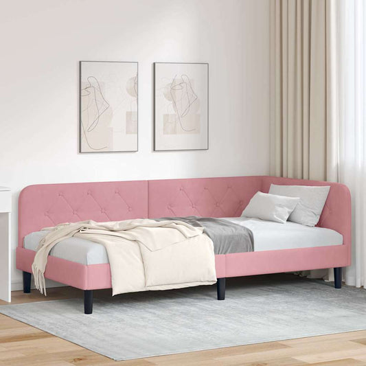 Cornice del letto ad angolo Rosa 90 x 190 cm Velluto | homemem39