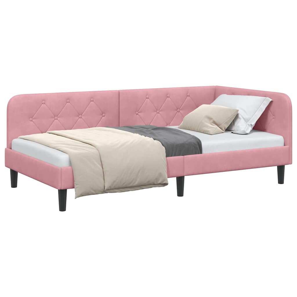 Cornice del letto ad angolo Rosa 90 x 190 cm Velluto | homemem39