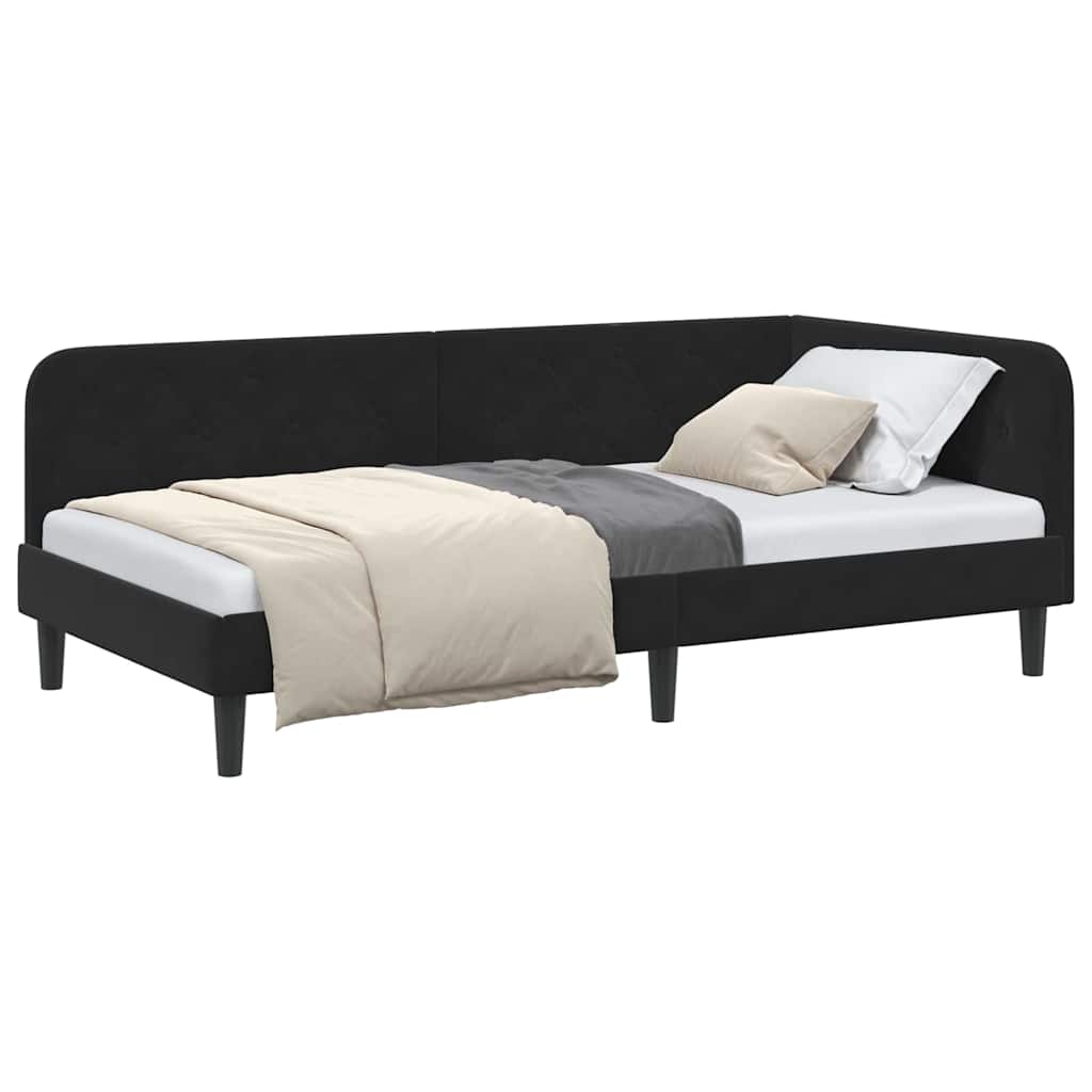 Cornice del letto ad angolo Nero 90 x 190 cm Velluto | homemem39