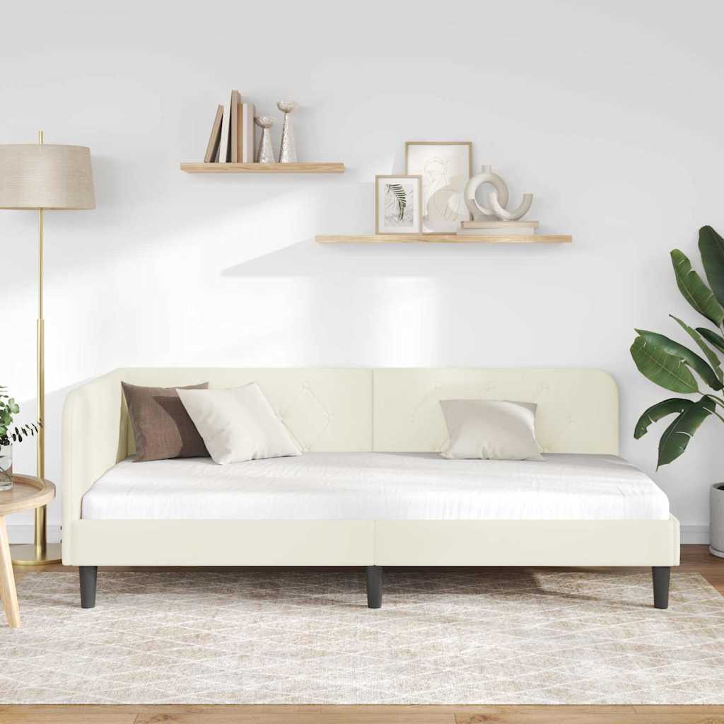 Cornice del letto ad angolo Crema 90 x 190 cm Velluto | homemem39