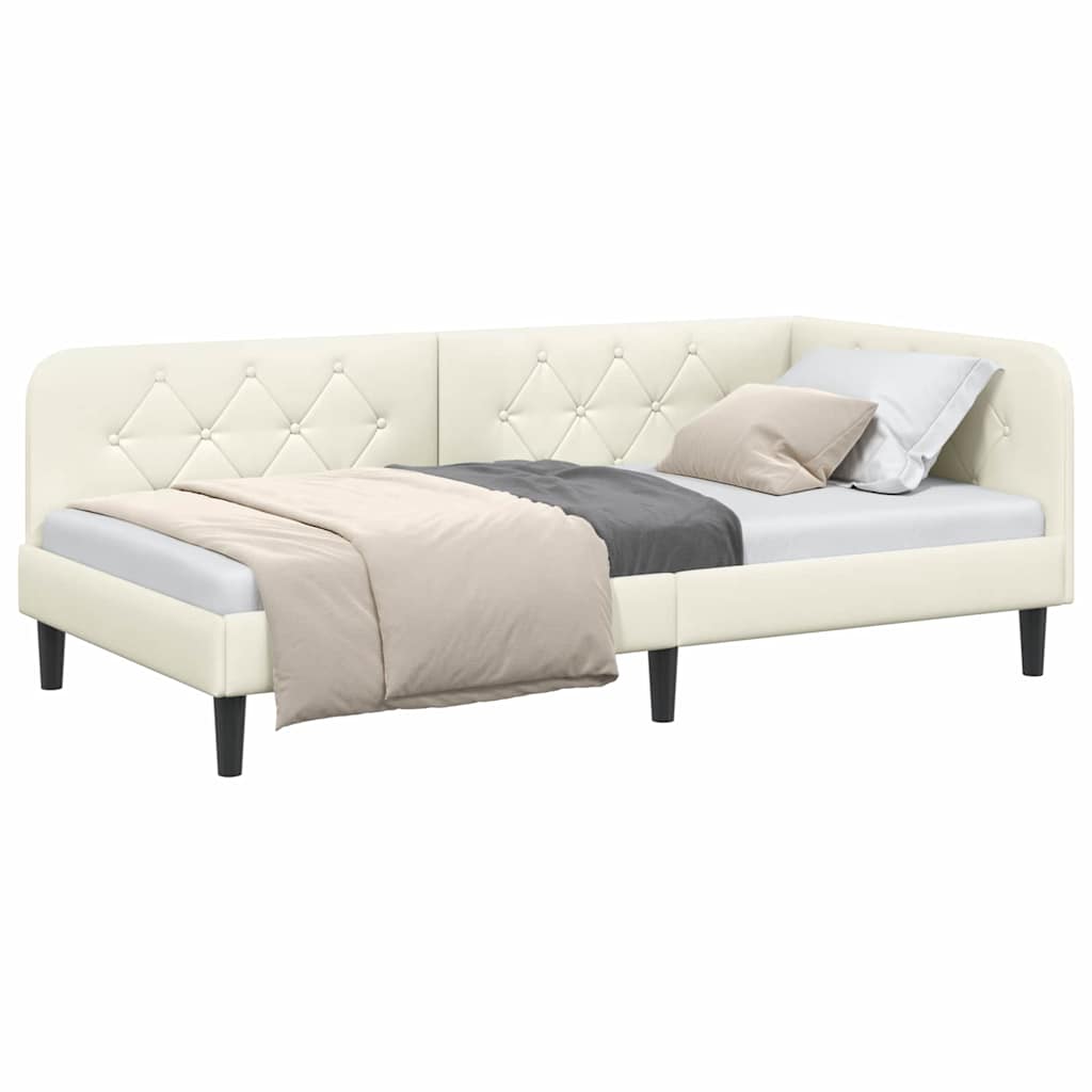Cornice del letto ad angolo Crema 90 x 190 cm Velluto | homemem39