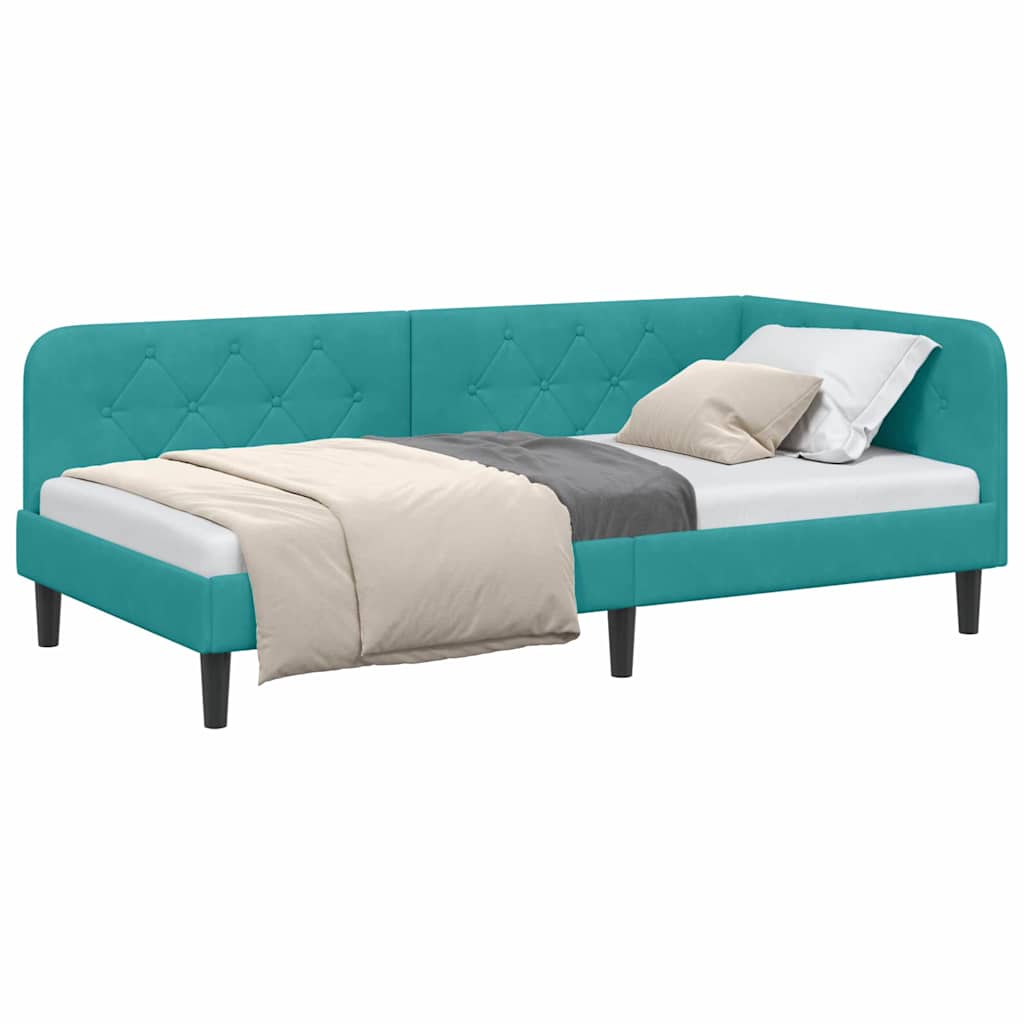 Cornice del letto ad angolo Turchese 90 x 190 cm Velluto | homemem39