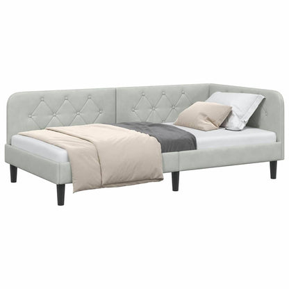Cornice del letto ad angolo Grigio chiaro 90 x 200 cm Velluto | homemem39