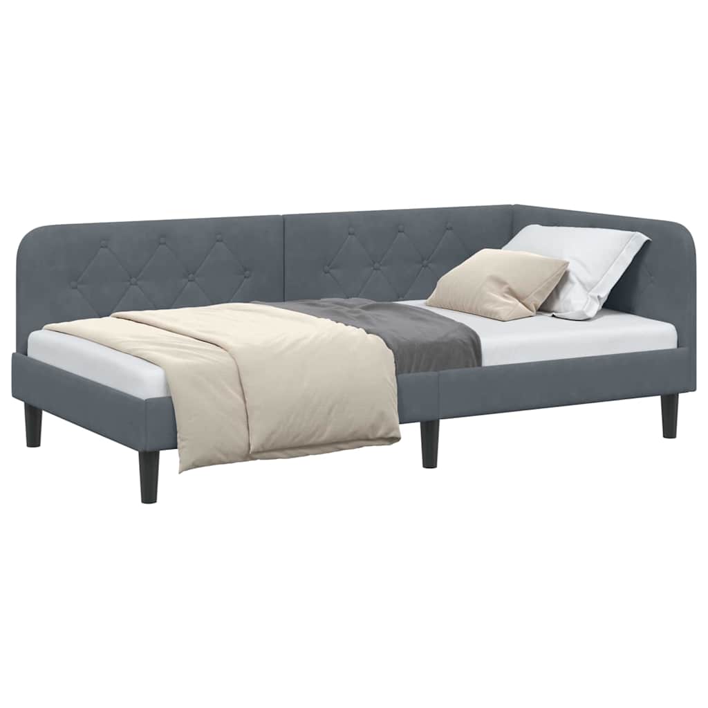 Cornice del letto ad angolo Grigio scuro 90 x 200 cm Velluto | homemem39